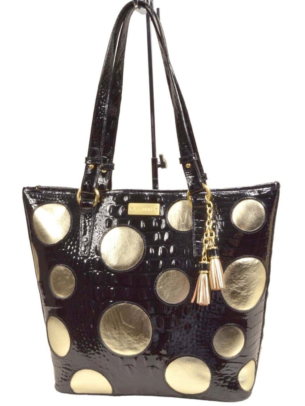 RARE!! Brahmin Crocodile-Embossed Large Leather Holiday Dots Tote Bag